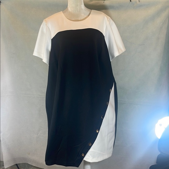 Tommy Hilfiger White and BLACK Asymmetrical Sheath Dress - Picture 9 of 9
